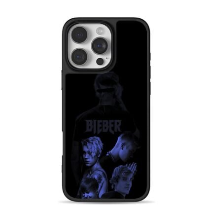 Justin Bieber blue portraits iPhone 16 Pro Max Black Case