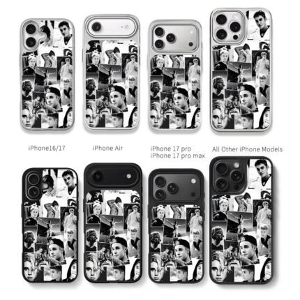 Justin Bieber bw photo collage Chris Brown Phone Case Black Electroplated Silver For Iphone 11 To 17
