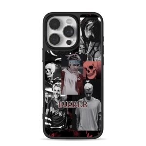 Justin Bieber collage with skulls iPhone 16 Pro Max Black Case