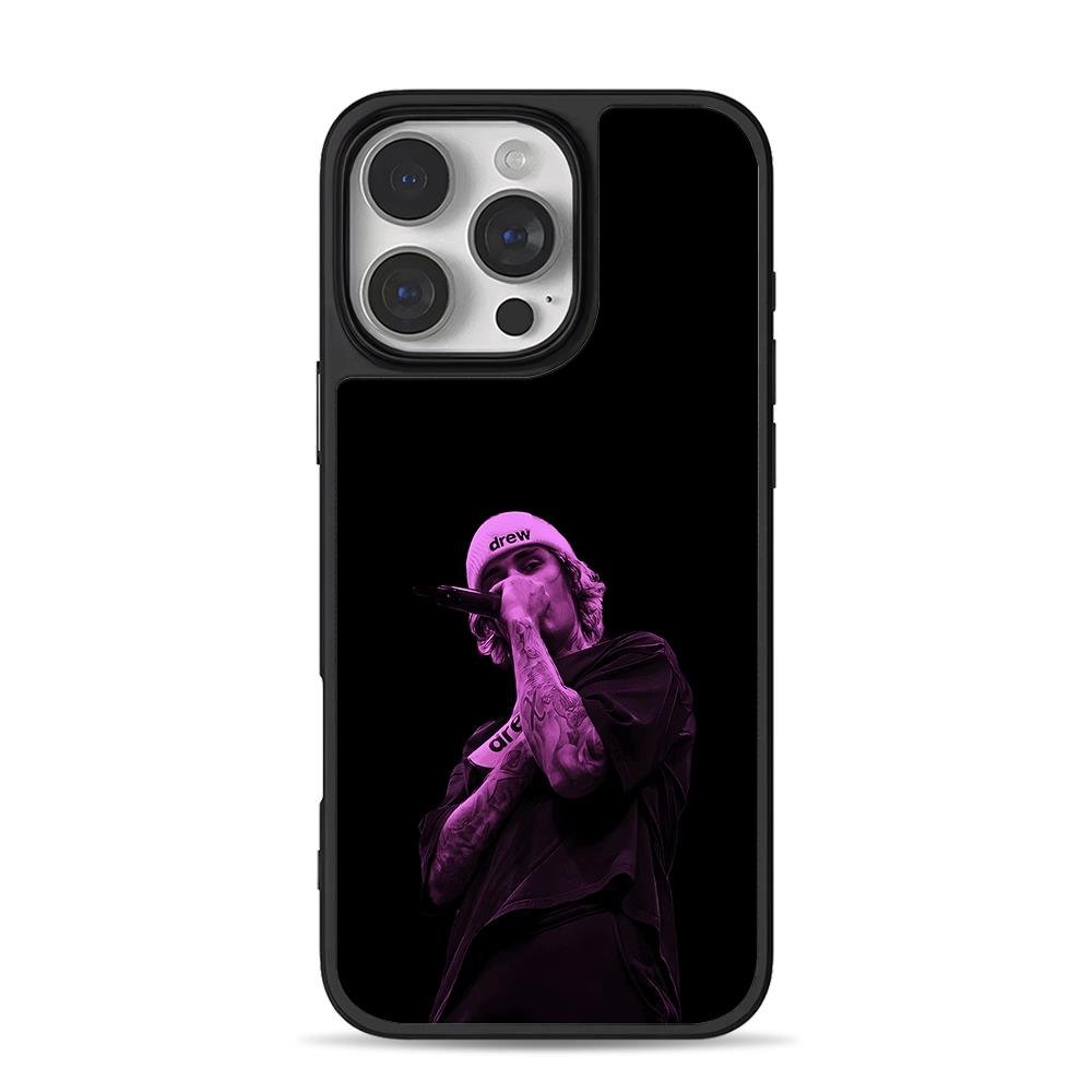 Justin Bieber in drew beanie purple iPhone 16 Pro Max Black Case Justin Bieber in drew beanie purple iPhone 16 Pro Max Black Case