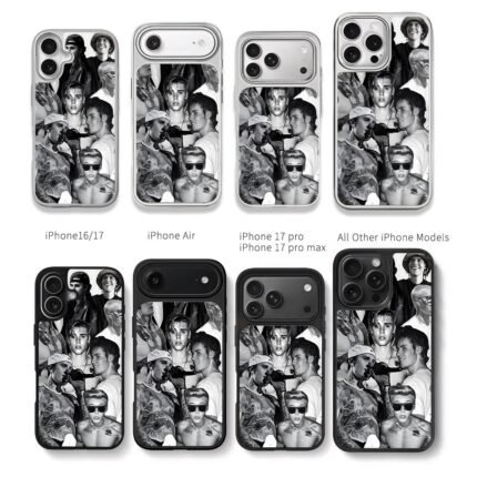 Justin Bieber monochrome collage Chris Brown Phone Case Black Electroplated Silver For Iphone 11 To 17