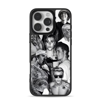Justin Bieber monochrome collage iPhone 16 Pro Max Black Case