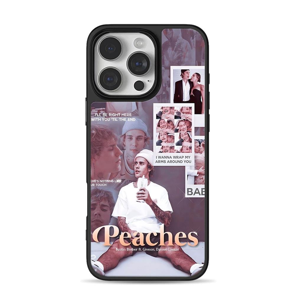 Justin Bieber Peaches lyric collage iPhone 16 Pro Max Black Case Justin Bieber Peaches lyric collage Phone Case for iPhone 11-17 & Samsung Galaxy S24-S26 - Image 1