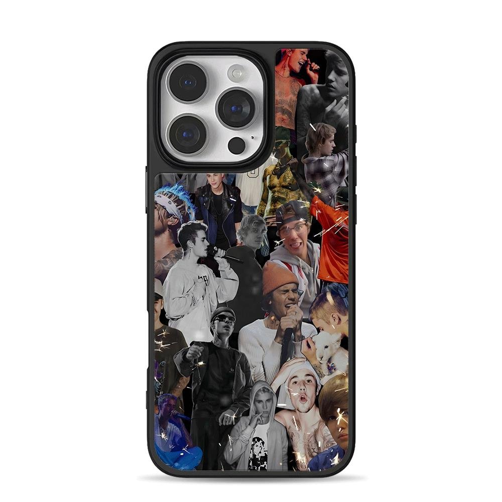 Justin Bieber photo collage iPhone 16 Pro Max Black Case Justin Bieber photo collage Phone Case for iPhone 11-17 & Samsung Galaxy S24-S26 - Image 1
