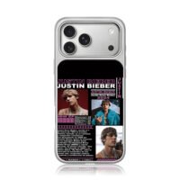 Justin Bieber portrait text collage iPhone 17 Pro Max Electroplated Silver Case1