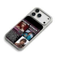 Justin Bieber portrait text collage iPhone 17 Pro Max Electroplated Silver Case2