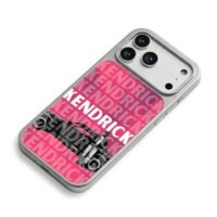 Kendrick by car pink repeated text iPhone 17 Pro Max Electroplated Silver Case2