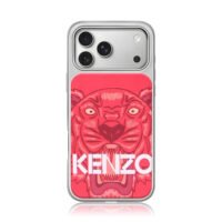 Kenzo red tiger on pink background iPhone 17 Pro Max Electroplated Silver Case1