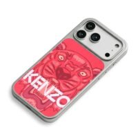 Kenzo red tiger on pink background iPhone 17 Pro Max Electroplated Silver Case2