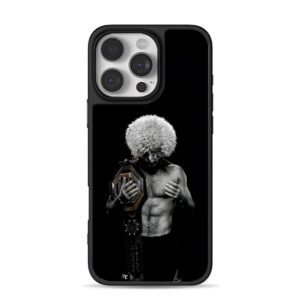 Khabib holding UFC champion belt iPhone 16 Pro Max Black Case