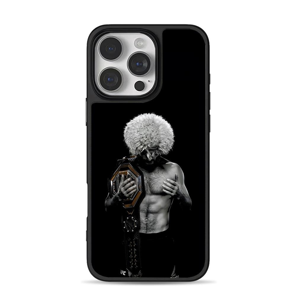 Khabib holding UFC champion belt iPhone 16 Pro Max Black Case Khabib holding UFC champion belt iPhone 16 Pro Max Black Case