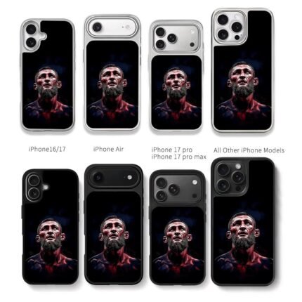 Khamzat Chimaev UFC portrait art Chris Brown Phone Case Black Electroplated Silver For Iphone 11 To 17