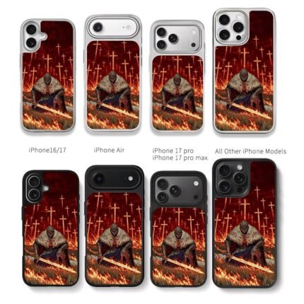 Kneeling knight flaming sword cross Chris Brown Phone Case Black Electroplated Silver For Iphone 11 To 17