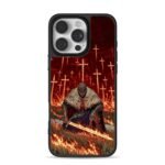 Kneeling knight flaming sword cross iPhone 16 Pro Max Black Case
