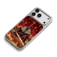 Kneeling knight flaming sword cross iPhone 17 Pro Max Electroplated Silver Case2