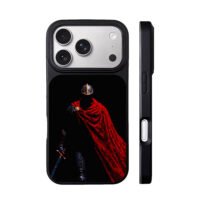 Knight red cape sword dark backdrop iPhone 17 Pro Max Black Case