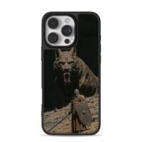 Knight vs giant wolf starry scene iPhone 16 Pro Max Black Case
