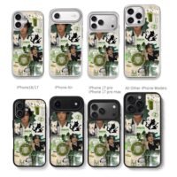 Kpop idol matcha cat retro collage Chris Brown Phone Case Black Electroplated Silver For Iphone 11 To 17