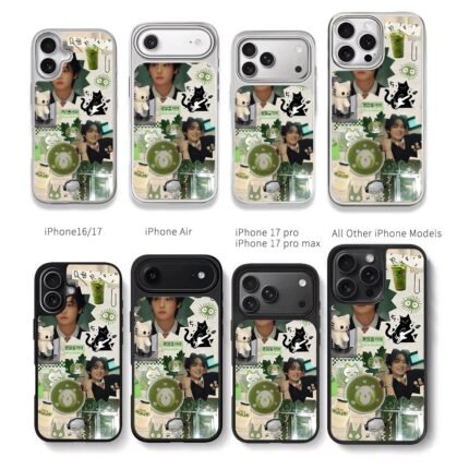 Kpop idol matcha cat retro collage Chris Brown Phone Case Black Electroplated Silver For Iphone 11 To 17