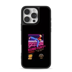 Kung Fury pixel kick on retro grid Phone Case for iPhone 11-17 & Samsung Galaxy S24-S26