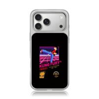 Kung Fury pixel kick on retro grid iPhone 17 Pro Max Electroplated Silver Case1