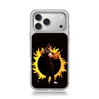 Kyo Kusanagi KOF with fiery halo iPhone 17 Pro Max Electroplated Silver Case1