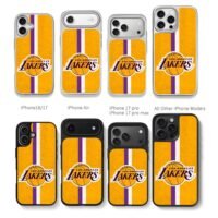 LA Lakers NBA striped logo Chris Brown Phone Case Black Electroplated Silver For Iphone 11 To 17