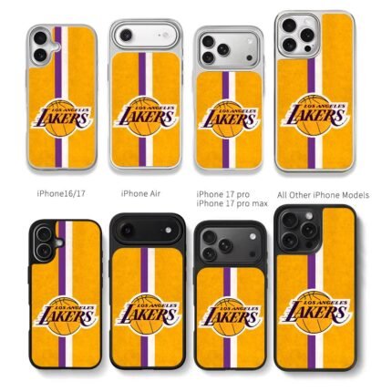 LA Lakers NBA striped logo Chris Brown Phone Case Black Electroplated Silver For Iphone 11 To 17