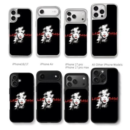 Lady Gaga portrait with red text Chris Brown Phone Case Black Electroplated Silver For Iphone 11 To 17