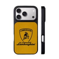 Lamborghini bull on yellow leather iPhone 17 Pro Max Black Case