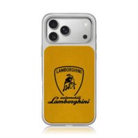 Lamborghini bull on yellow leather iPhone 17 Pro Max Electroplated Silver Case1