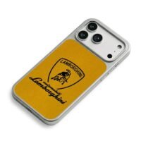 Lamborghini bull on yellow leather iPhone 17 Pro Max Electroplated Silver Case2