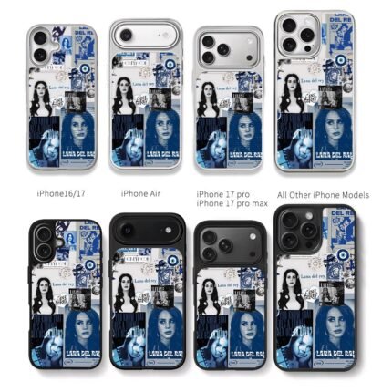 Lana Del Rey blue collage Chris Brown Phone Case Black Electroplated Silver For Iphone 11 To 17