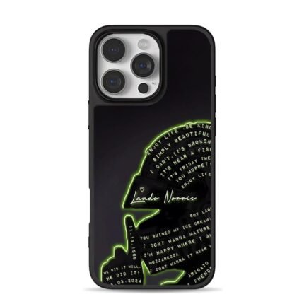 Lando Norris neon text silhouette iPhone 16 Pro Max Black Case
