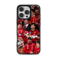 Leclerc Ferrari F1 collage iPhone 16 Pro Max Black Case