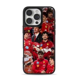 Leclerc Ferrari F1 collage iPhone 16 Pro Max Black Case