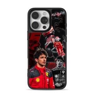Leclerc Ferrari F1 collage iPhone 16 Pro Max Black Case