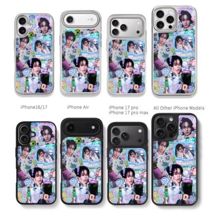 Lee Know cute y2k kpop collage Chris Brown Phone Case Black Electroplated Silver For Iphone 11 To 17