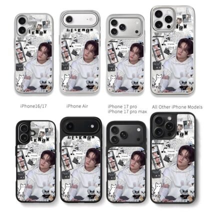 Lee Know Stray Kids SKZOO collage Chris Brown Phone Case Black Electroplated Silver For Iphone 11 To 17