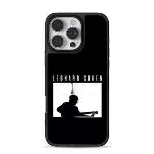 Leonard Cohen playing guitar silhouette graphic iPhone 16 Pro Max Black Case