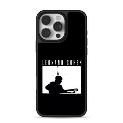 Leonard Cohen playing guitar silhouette graphic iPhone 16 Pro Max Black Case