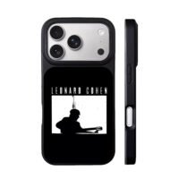 Leonard Cohen playing guitar silhouette graphic iPhone 17 Pro Max Black Case