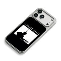Leonard Cohen playing guitar silhouette graphic iPhone 17 Pro Max Electroplated Silver Case2