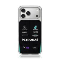 Lewis 44 Mercedes AMG Petronas F1 iPhone 17 Pro Max Electroplated Silver Case1