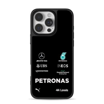 Lewis 44 Mercedes Petronas F1 logos iPhone 16 Pro Max Black Case