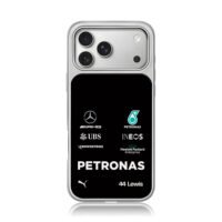 Lewis 44 Mercedes Petronas F1 logos iPhone 17 Pro Max Electroplated Silver Case1