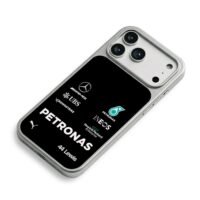 Lewis 44 Mercedes Petronas F1 logos iPhone 17 Pro Max Electroplated Silver Case2