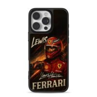 Lewis Hamilton Ferrari F1 racer art iPhone 16 Pro Max Black Case