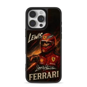Lewis Hamilton Ferrari F1 racer art iPhone 16 Pro Max Black Case