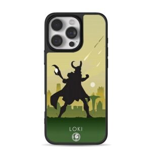 Loki silhouette scepter sunset city Phone Case for iPhone 11-17 & Samsung Galaxy S24-S26
